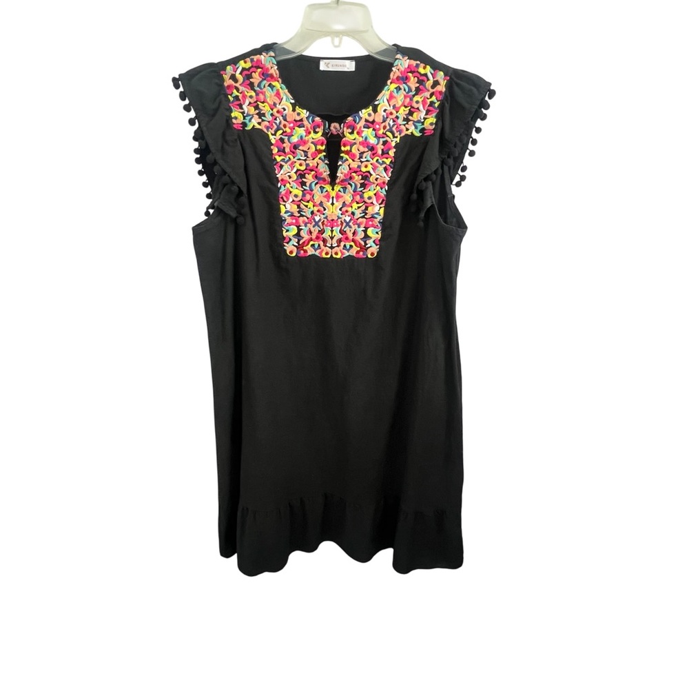 Embroidered Black Summer Dress-Size XL